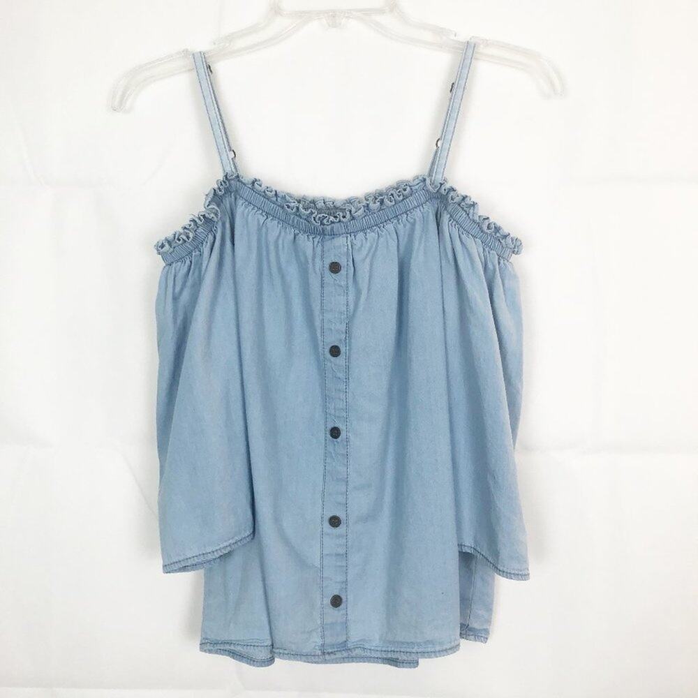New Glory I Strap Cold Shoulder Denim Top